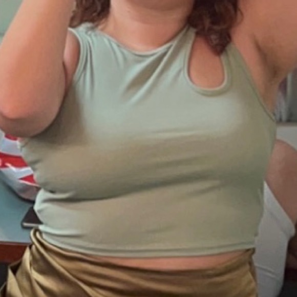 Earthy blue-green tank with an off the shoulder piece US size L - Picture 6 of 6